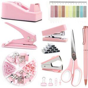 Mini Pink Office Supplies,UPIHO Pink Desk Accessories,Mini Staple